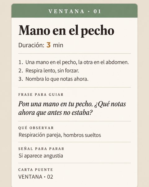 Carta verde Ventana 01: Mano en el pecho